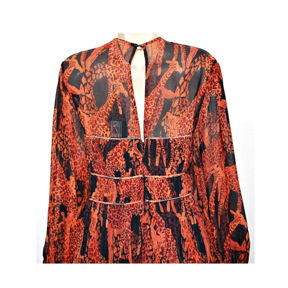 Farm Rio Giraffes Puff Sleeve Corset Piping Tiered Maxi Dress in Orange  S  $315 - Picture 14 of 16